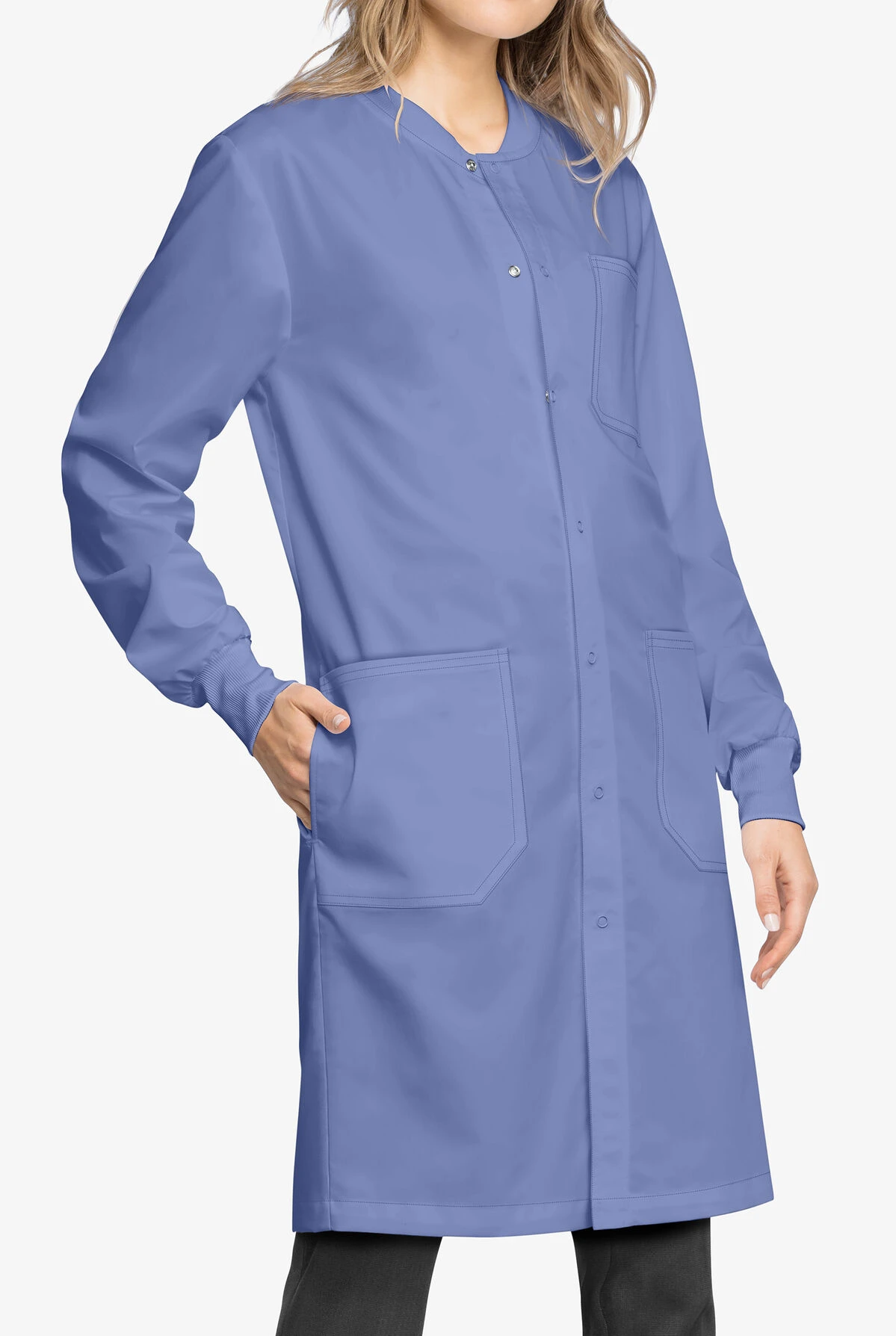 Cherokee Workwear Revolution Tech Unisex 3-Pocket STRETCH Snap Front Lab Coat 4 Cherokee Workwear Revolution Tech Unisex 3-Pocket STRETCH Snap Front Lab Coat - Image 2