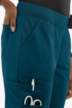UA Exclusive Cherokee Workwear Professionals Active Women's 6-Pocket STRETCH Half Jogger Scrub Pants -Scrubs Wear Store CK036 CARIB 5