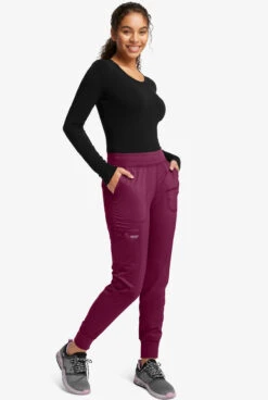 Cherokee Workwear Revolution Women's 5-Pocket STRETCH Cargo Jogger Scrub Pants - Petite -Scrubs Wear Store CK115 WINE 4 S