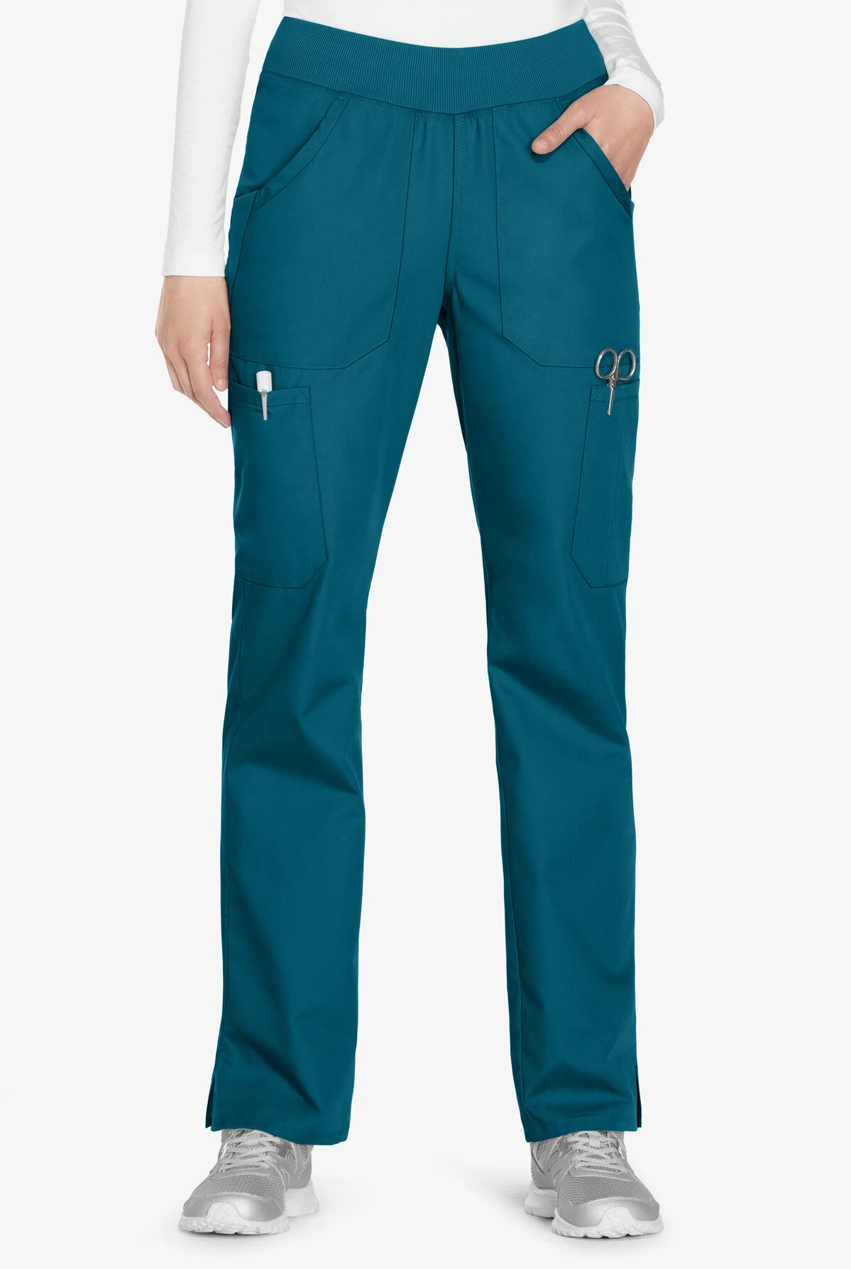 Cherokee Workwear Women's 6-Pocket Rib-Knit Waistband Pull-On Cargo Scrub Pants - Petite 3 Cherokee Workwear Women's 6-Pocket Rib-Knit Waistband Pull-On Cargo Scrub Pants - Petite