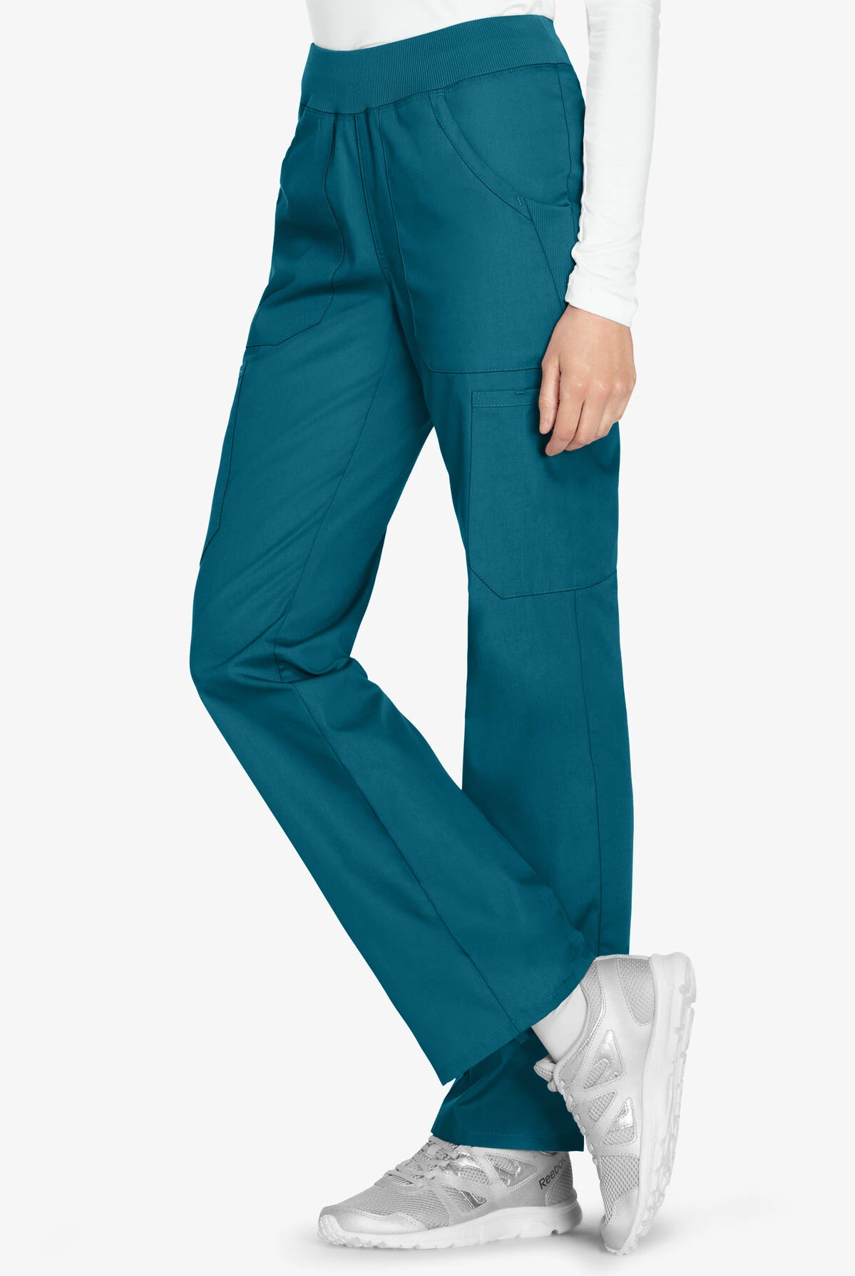 Cherokee Workwear Women's 6-Pocket Rib-Knit Waistband Pull-On Cargo Scrub Pants - Petite 5 Cherokee Workwear Women's 6-Pocket Rib-Knit Waistband Pull-On Cargo Scrub Pants - Petite - Image 3