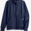 Cherokee Workwear Revolution Women's 3-Pocket STRETCH Fleece Inner Zip Front Scrub Jacket -Scrubs Wear Store CK371 NAVY 1