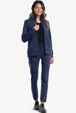 Cherokee Workwear Revolution Women's 3-Pocket STRETCH Fleece Inner Zip Front Scrub Jacket -Scrubs Wear Store CK371 NAVY 2