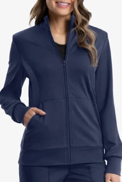Cherokee Workwear Revolution Women's 3-Pocket STRETCH Fleece Inner Zip Front Scrub Jacket -Scrubs Wear Store CK371 NAVY 3 HV