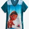 Cherokee Tooniforms Disney Baby Moana Women's 1-Pocket V-Neck Print Scrub Top -Scrubs Wear Store CK627MHB 1