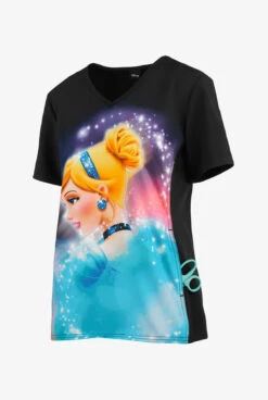Cherokee Tooniforms Disney Cinderella Dream Women's 1-Pocket V-Neck Print Scrub Top -Scrubs Wear Store CK627PRC 3