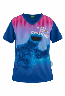 Cherokee Tooniforms Sesame Street Say Cookies Women's 1-Pocket V-Neck Print Scrub Top