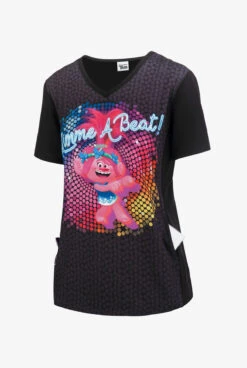 Cherokee Tooniforms Trolls Gimme A Beat Women's 1-Pocket V-Neck Print Scrub Top -Scrubs Wear Store CK627TOG 3