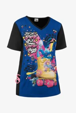Cherokee Tooniforms DreamWorks Trolls Party Women's 1-Pocket V-Neck Print Scrub Top -Scrubs Wear Store CK627TOP 3