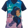 Cherokee Tooniforms Disney Jasmine Nights Women's 1-Pocket V-Neck Print Scrub Top -Scrubs Wear Store CK637PRG 1