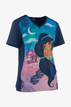 Cherokee Tooniforms Disney Jasmine Nights Women's 1-Pocket V-Neck Print Scrub Top -Scrubs Wear Store CK637PRG 3