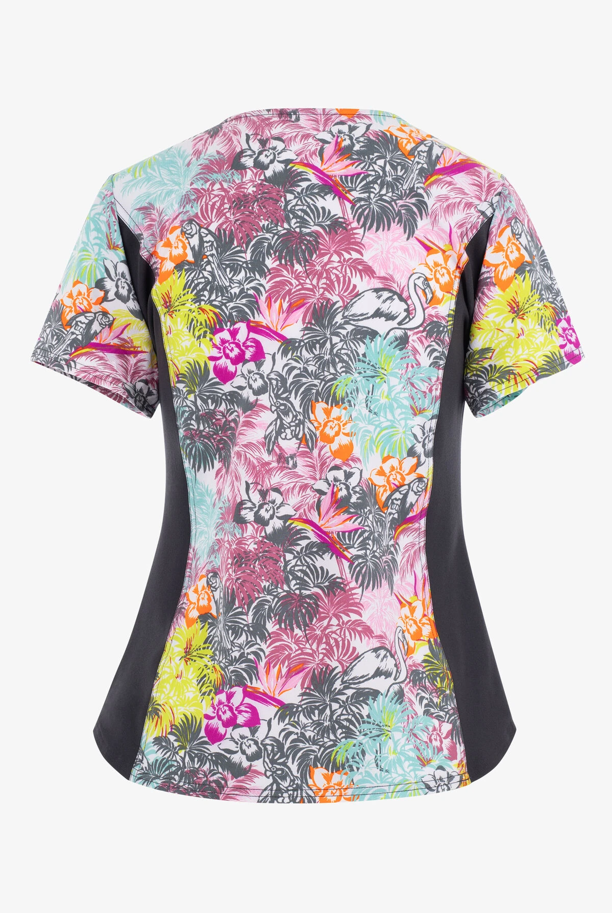 Cherokee Iflex Birds Of Paradise Flamingo Women's 2-Pocket STRETCH V-Neck Print Scrub Top 4 Cherokee Iflex Birds Of Paradise Flamingo Women's 2-Pocket STRETCH V-Neck Print Scrub Top - Image 2