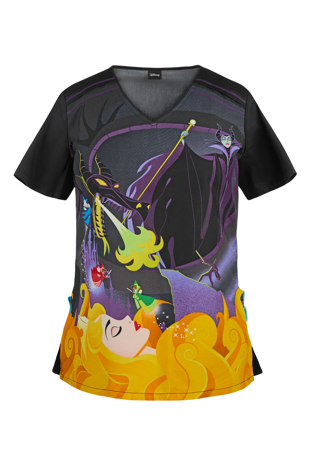 Cherokee Tooniforms Disney Aurora Women's 2-Pocket V-Neck Print Scrub Top 3 Cherokee Tooniforms Disney Aurora Women's 2-Pocket V-Neck Print Scrub Top