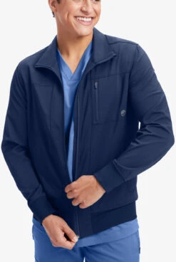 Healing Hands Purple Label Jonathan Men's 6-Pocket STRETCH Bomber Scrub Jacket -Scrubs Wear Store HE5530 NAVY 6