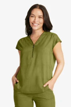 Healing Hands Limited Edition Kelly Alligator Print Women's 2-Pocket STRETCH Zipper Scrub Top -Scrubs Wear Store HE801 091923 CYGRE 4 S