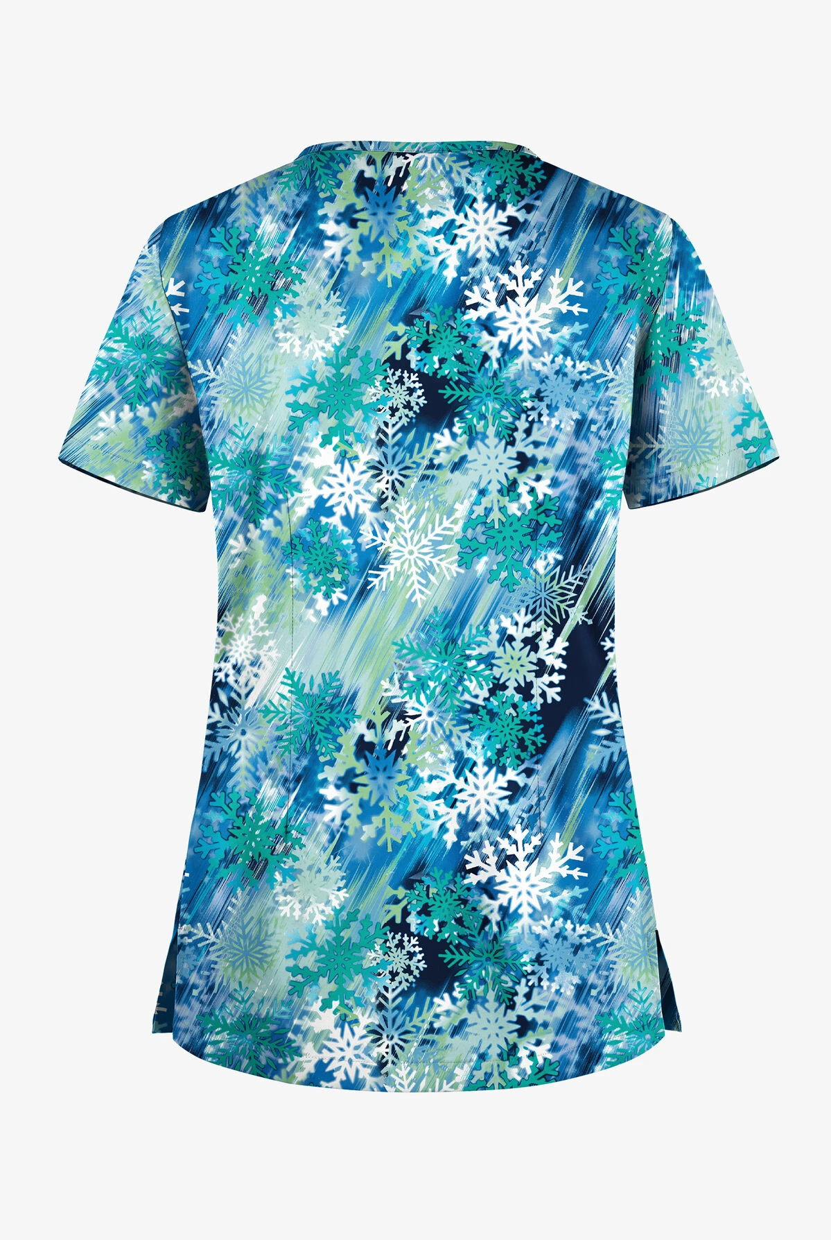 UA Butter-Soft Stretch Big City Flurry Bright Teal Women's 1-Pocket V-Neck Tuck-In Printed Scrub Top 4 UA Butter-Soft Stretch Big City Flurry Bright Teal Women's 1-Pocket V-Neck Tuck-In Printed Scrub Top - Image 2