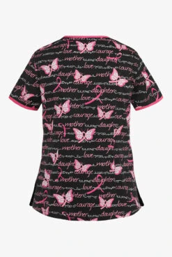 Koi Butterfly & Words Fashion Eve Women's 2-Pocket Y-Neck Print Scrub Top -Scrubs Wear Store K1007BAW 2