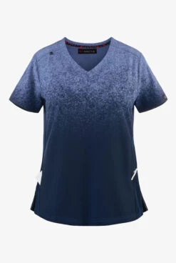 Koi Basics Cali Ombre Heather Galaxy/ Navy V Neck Print Scrub Top
