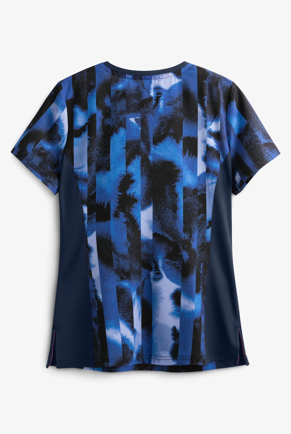 Koi Lite™ STRETCH Watermark Stripe Blues Women's 3-Pocket Mock Wrap Print Scrub Top 4 Koi Lite™ STRETCH Watermark Stripe Blues Women's 3-Pocket Mock Wrap Print Scrub Top - Image 2