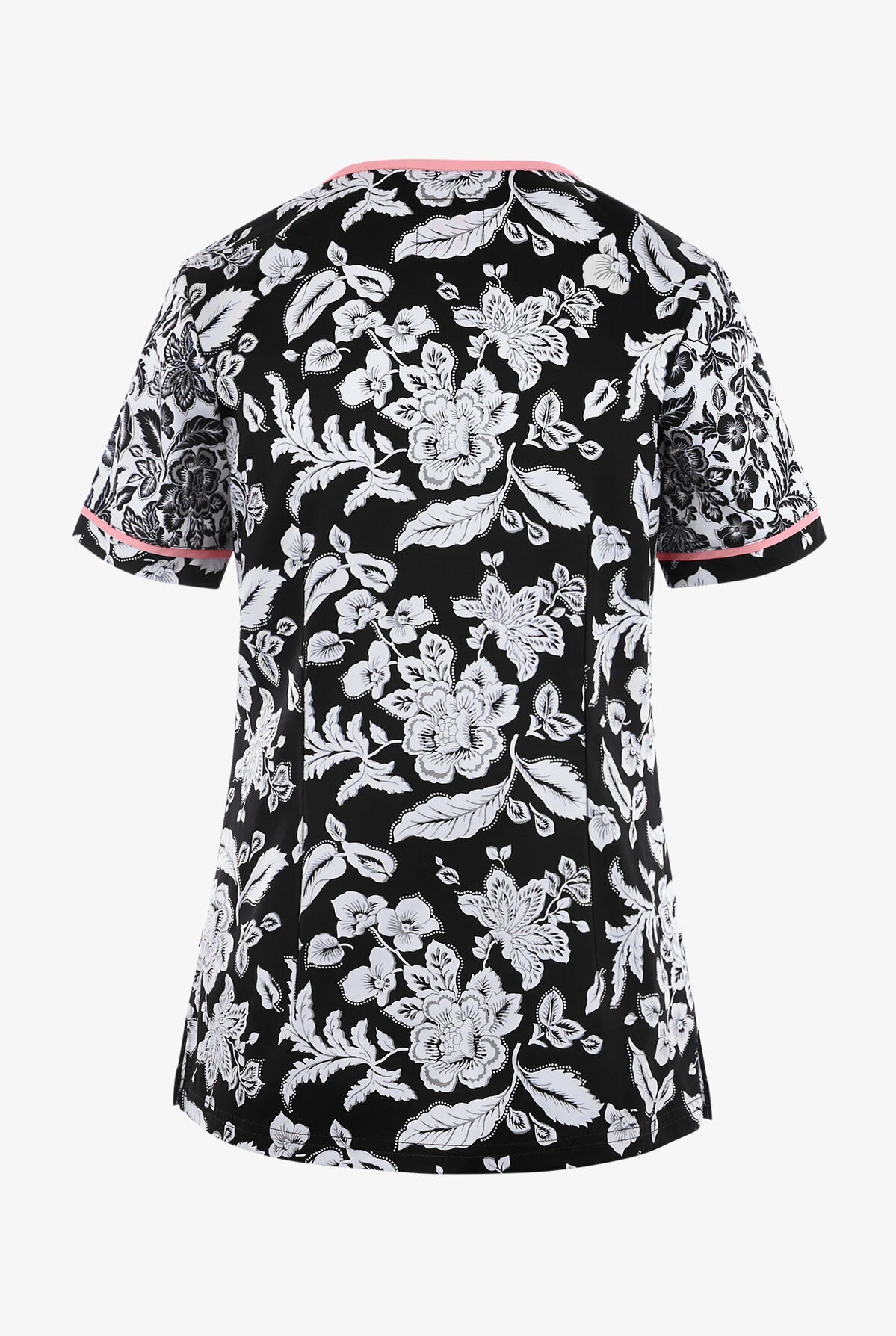 Koi Stretch Woodblack Floral Women's 4-Pocket STRETCH Y-Neck Print Scrub Top 4 Koi Stretch Woodblack Floral Women's 4-Pocket STRETCH Y-Neck Print Scrub Top - Image 2