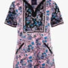 Koi Stretch Enchanted Garden Floral Women's 4-Pocket STRETCH Y-Neck Print Scrub Top -Scrubs Wear Store K1055EGD 1