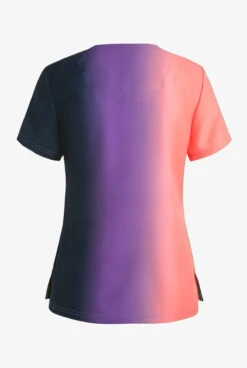 Koi Lite Coral/Navy Vertical Ombre Women's 2-Pocket STRETCH Split Neckline Print Scrub Top -Scrubs Wear Store K1056CON 2