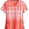 Koi Lite™ Reform Wavy Ombre Coral/ More Pink Women's 2-Pocket V-Neck Print Scrub Top -Scrubs Wear Store K370COMP 1
