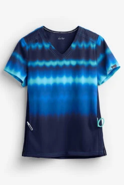 Koi Lite™ Reform Wavy Ombre Blue Women's 2-Pocket V-Neck Print Scrub Top