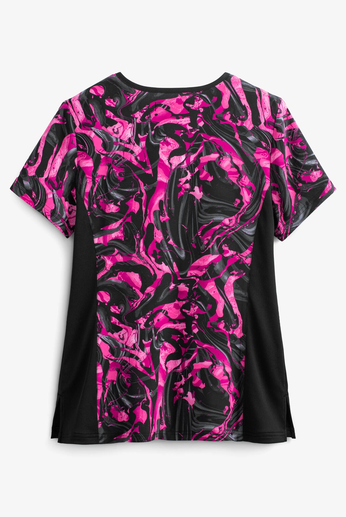Koi Lite™ Inkblot Pinks Women's 2-Pocket Mock Wrap STRETCH Print Scrub Top 4 Koi Lite™ Inkblot Pinks Women's 2-Pocket Mock Wrap STRETCH Print Scrub Top - Image 2