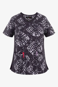 Koi Lite™ Raquel Tribal Tie Dye Women's 2-Pocket Mock Wrap STRETCH Print Scrub Top