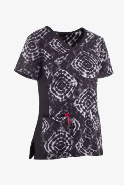 Koi Lite™ Raquel Tribal Tie Dye Women's 2-Pocket Mock Wrap STRETCH Print Scrub Top -Scrubs Wear Store K385TTD 3