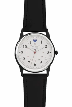 Nurse Mates Black Chrome Military Time Water Resistant Wrist Watch