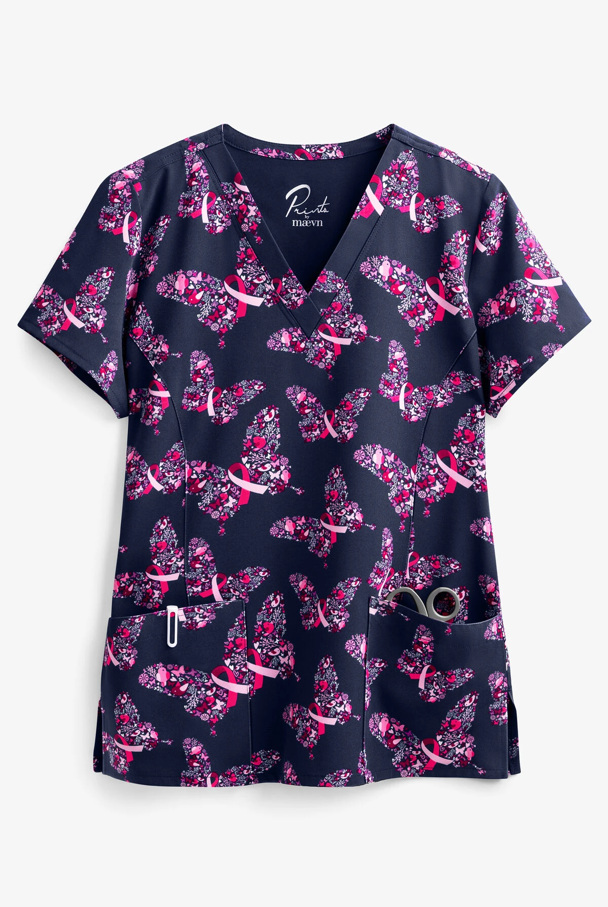 Maevn Graceful Strength Women's 3-Pocket V-Neck Print Scrub Top 3 Maevn Graceful Strength Women's 3-Pocket V-Neck Print Scrub Top