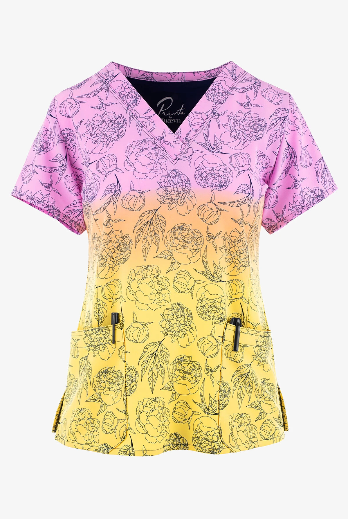 Maevn Morning Sunrise Floral Women's 3-Pocket STRETCH V-Neck Print Scrub Top 3 Maevn Morning Sunrise Floral Women's 3-Pocket STRETCH V-Neck Print Scrub Top