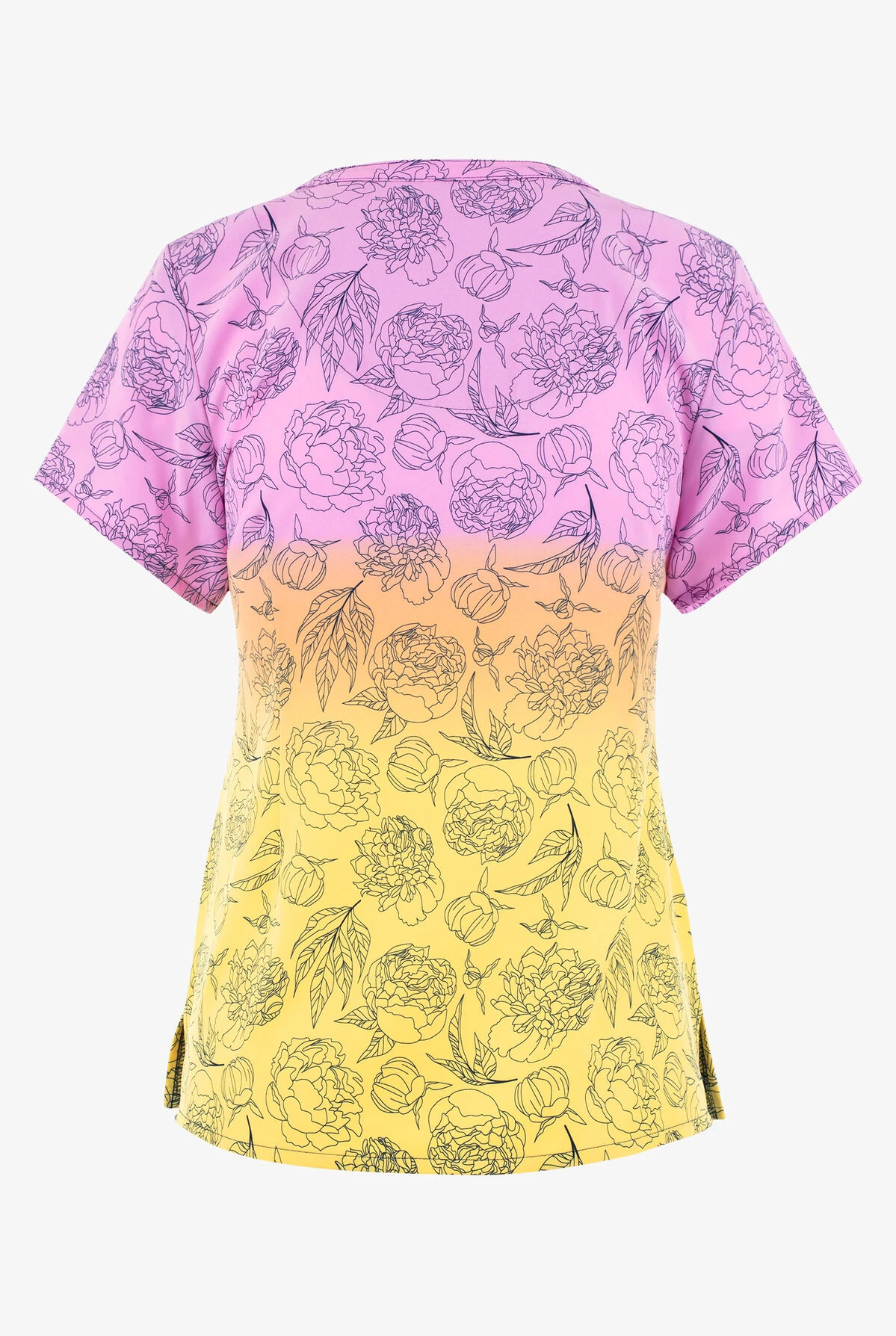 Maevn Morning Sunrise Floral Women's 3-Pocket STRETCH V-Neck Print Scrub Top 4 Maevn Morning Sunrise Floral Women's 3-Pocket STRETCH V-Neck Print Scrub Top - Image 2