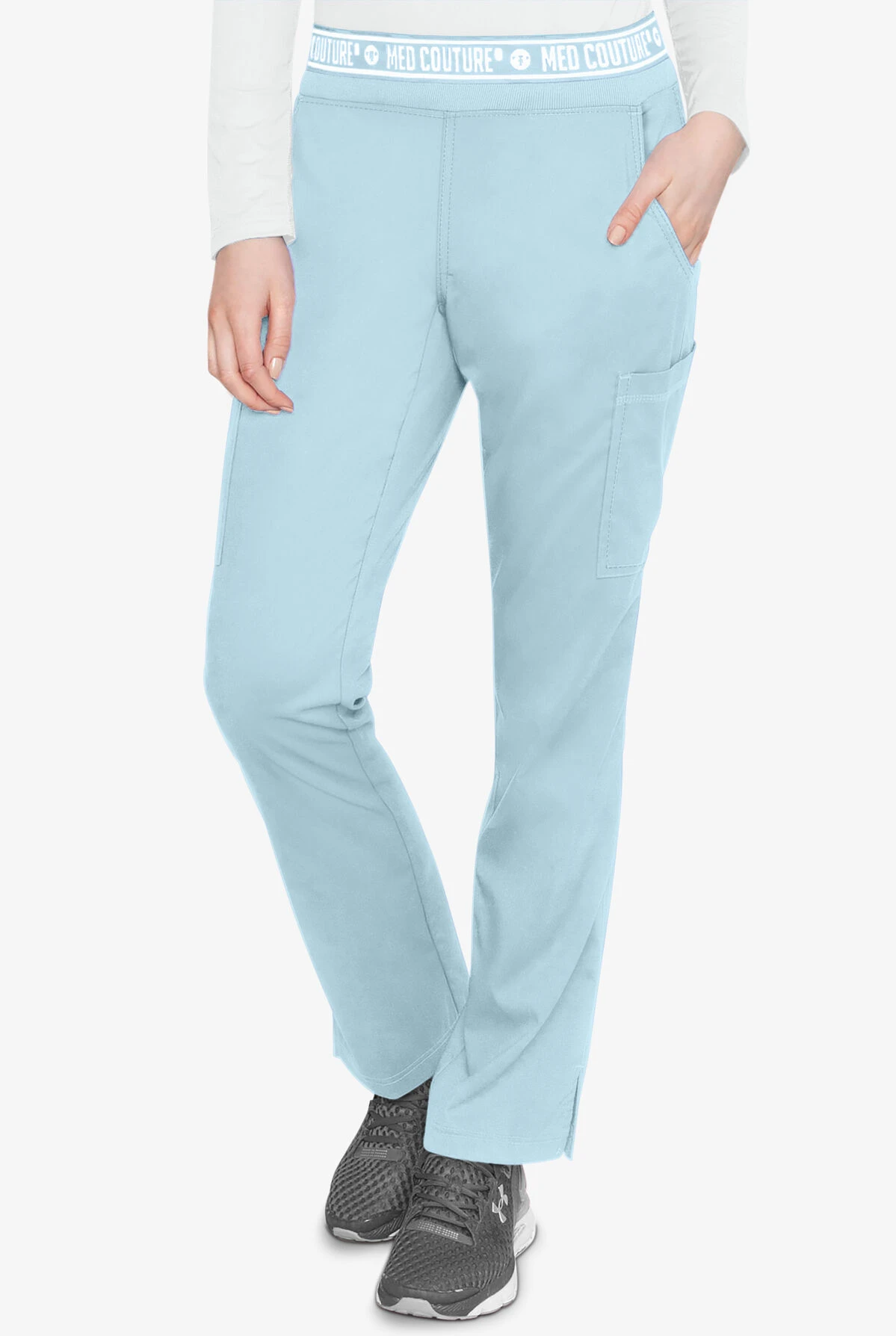 Med Couture Touch Women's 7-Pocket STRETCH Logo Elastic Double Cargo Yoga Scrub Pants 3 Med Couture Touch Women's 7-Pocket STRETCH Logo Elastic Double Cargo Yoga Scrub Pants