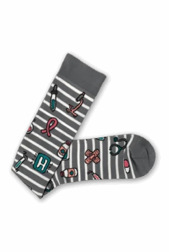 Prestige Premium Grey Stripes & Medical Symbols Women's 15-18 MmHg Moderate Compression Socks