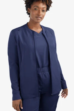 ReSurge Quartz Women’s 6-Pocket Long Sleeve Zip Front Scrub Jacket -Scrubs Wear Store RE521 100523 NAVY 7 HV