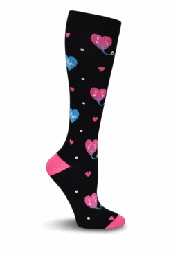 Think Medical Stethoscopes And Hearts Women's 10-14 MmHg Wide Light Compression Socks