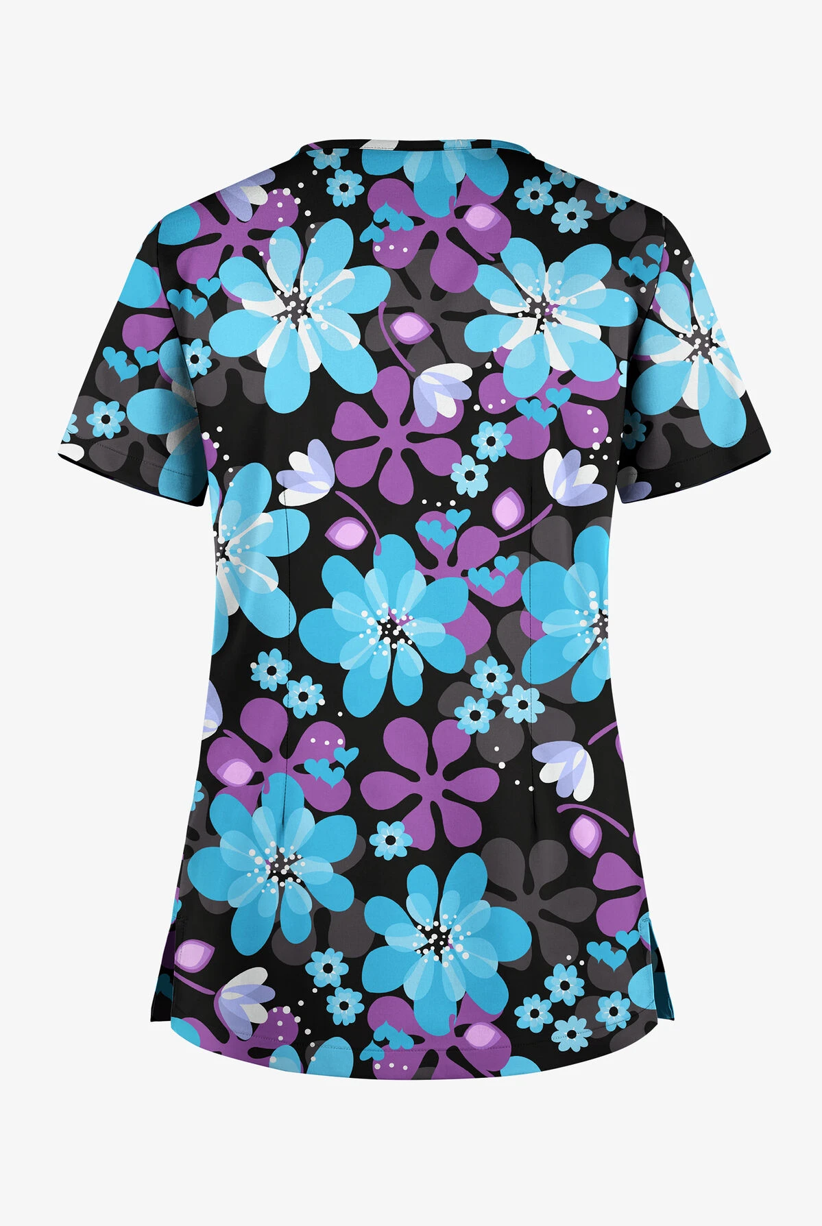 UA Butter-Soft STRETCH Fantasy Flora Black Printed Women's 1-Pocket V-Neck Tuck-In Scrub Top 4 UA Butter-Soft STRETCH Fantasy Flora Black Printed Women's 1-Pocket V-Neck Tuck-In Scrub Top - Image 2