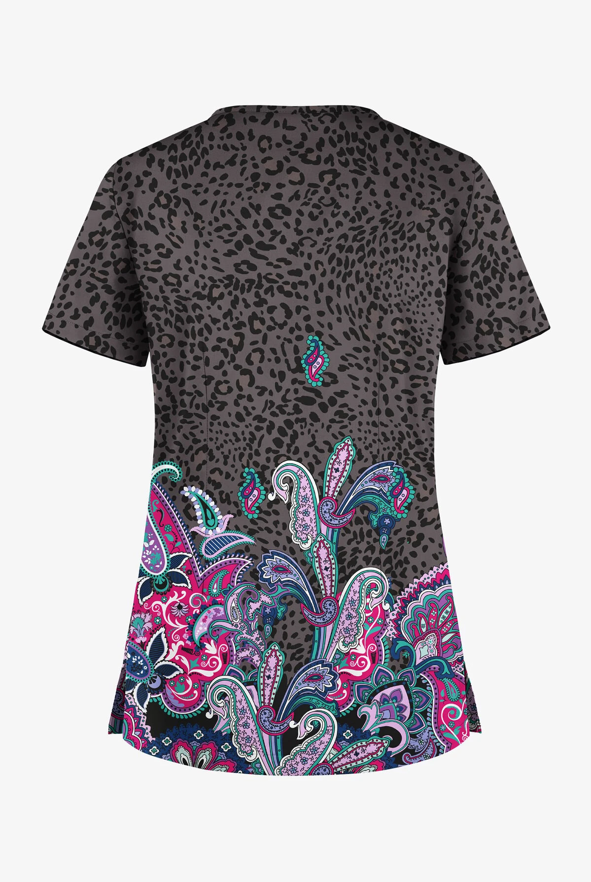 UA Butter-Soft STRETCH Jungle Paisley Pewter Women's 1-Pocket V-Neck Tuck-In Printed Scrub Top 4 UA Butter-Soft STRETCH Jungle Paisley Pewter Women's 1-Pocket V-Neck Tuck-In Printed Scrub Top - Image 2
