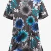 UA Butter-Soft STRETCH Autumn Sunflowers Pewter Women's 2-Pocket V-Neck Printed Scrub Top -Scrubs Wear Store TS542ASPW 100523 1
