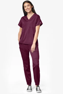 WonderWink PRO Women's 8-Pocket STRETCH Elastic Waist Cargo Jogger Scrub Pants - Petite -Scrubs Wear Store W5719 WINE 3 S
