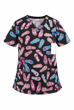 White Cross Sarasota Sandals Women's 3-Pocket V-Neck Print Scrub Top